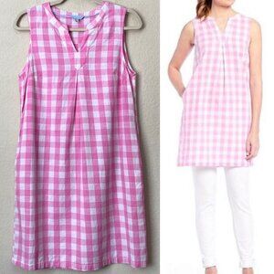 Joules Linen Blend Pink Checkered Check Print Jillian Tunic Dress Top